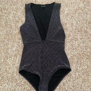 Metallic topshop bodysuit. Deep v neck line.